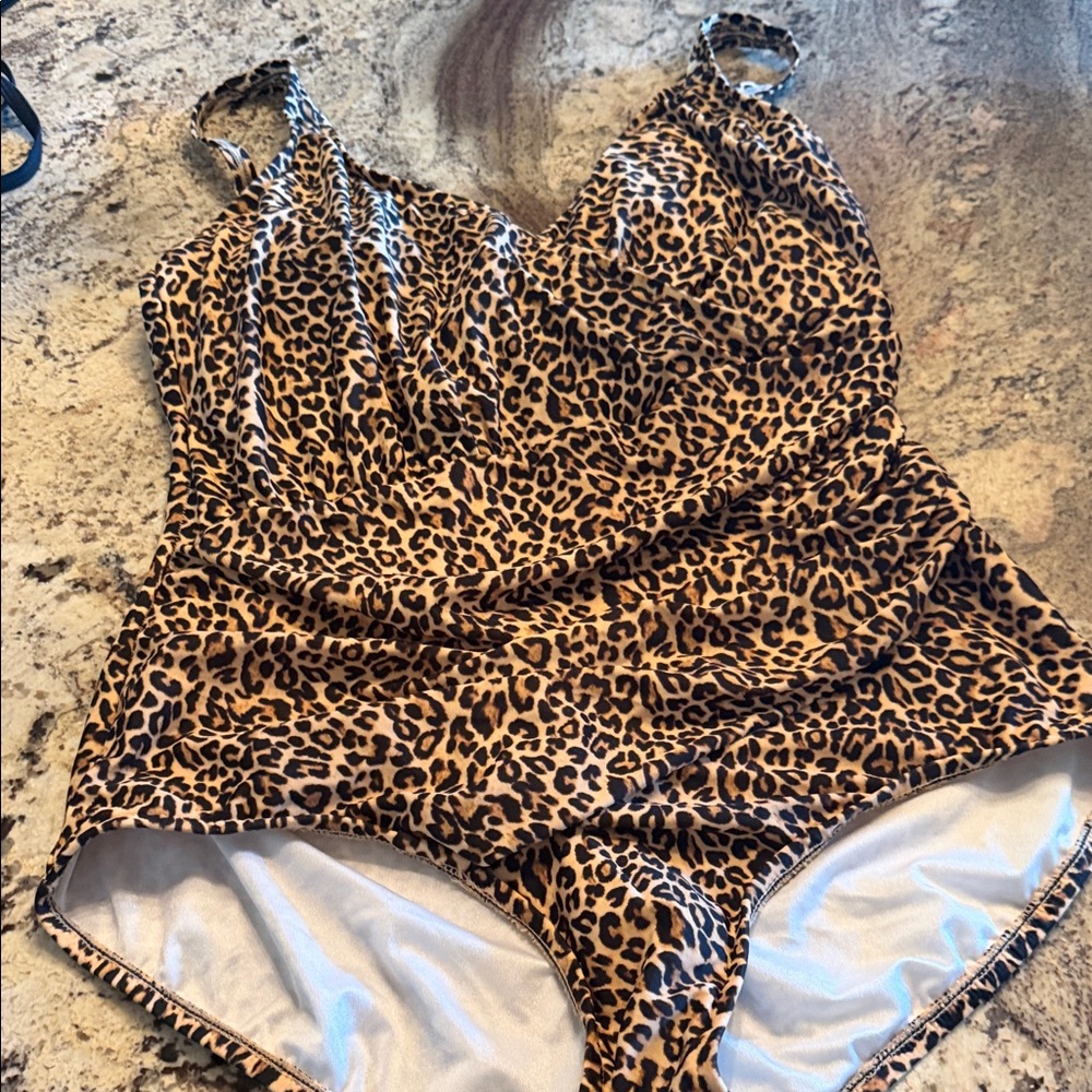 Maxine of Hollywood Leopard Print One-Piece Swimsuit in Tan and Black